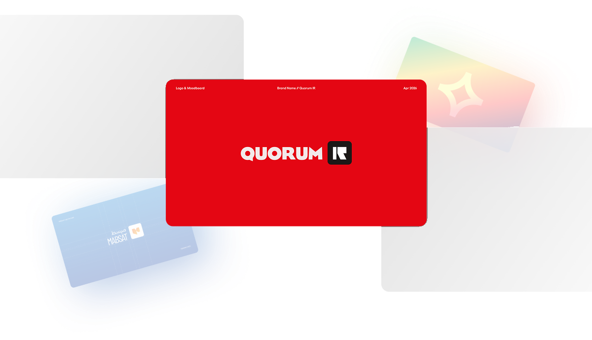 Brand identity showcase featuring Quorum IR and Mabsat logo systems