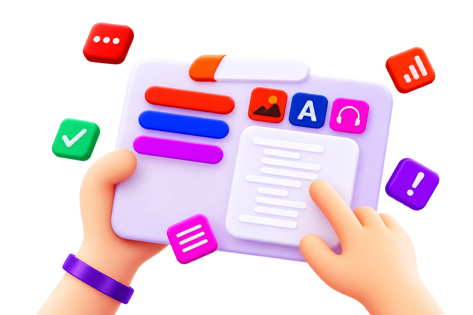 Hands arranging a colorful brand strategy interface