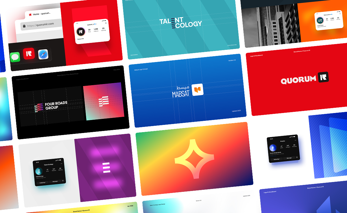 A collection of Prezlox brand identity and logo system presentations