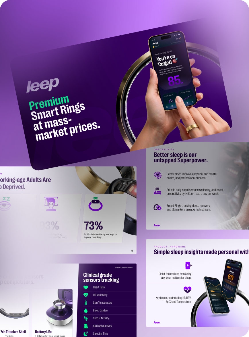 Leep smart ring pitch deck slide collage